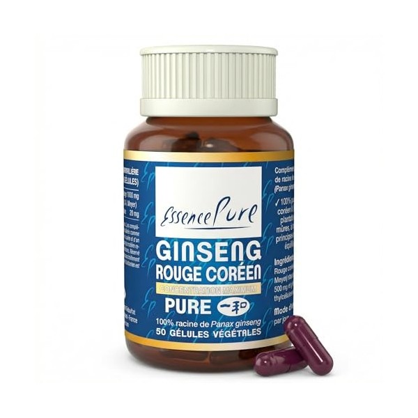 Ginseng Rouge de Corée 1000mg | Panax Ginseng Concentration Maximale en Ginsénosides | Énergie Mentale & Physique | Adaptogèn