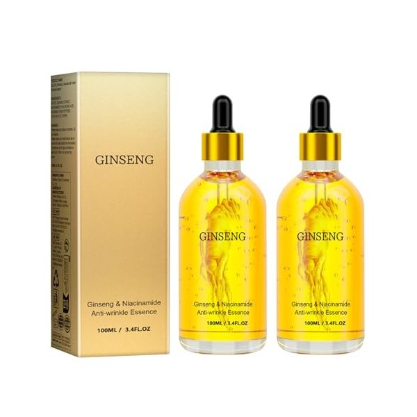 Lot de 2 sérums anti-âge pour le visage au ginseng, essence de ginseng, sérum au ginseng, réduit les ridules, lisse le visage
