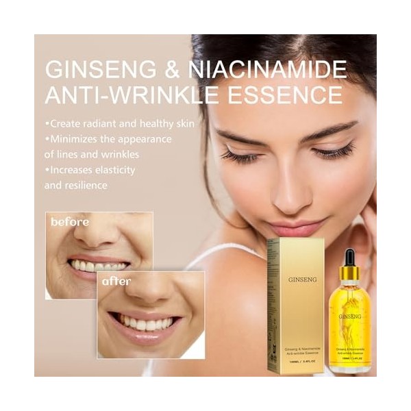 Lot de 2 sérums anti-âge pour le visage au ginseng, essence de ginseng, sérum au ginseng, réduit les ridules, lisse le visage