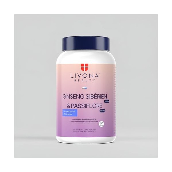 LIVONA BEAUTY Complexe Clareté | Sommeil | Humeur | Concentration : Ginseng Sibérien + Passiflore + Tryptophane + Vitamine B1