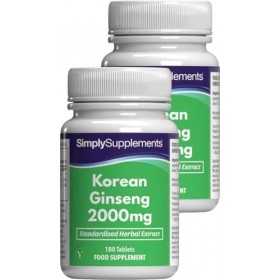 Ginseng Coréen Panax 2000mg | 360 Comprimés 180 +180 |Adapté aux Végétaliens |Jusqu’à 6 mois de bienfaits |SimplySupplement