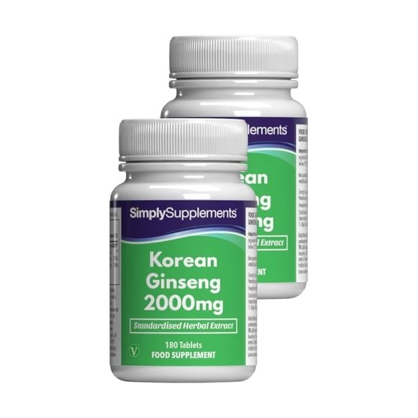 Ginseng Coréen Panax 2000mg | 360 Comprimés 180 +180 |Adapté aux Végétaliens |Jusqu’à 6 mois de bienfaits |SimplySupplement