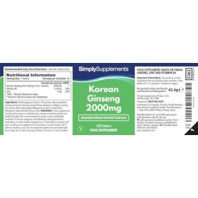 Ginseng Coréen Panax 2000mg | 360 Comprimés 180 +180 |Adapté aux Végétaliens |Jusqu’à 6 mois de bienfaits |SimplySupplement