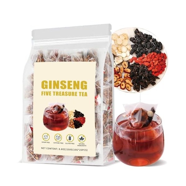 Générique Ginseng Five Treasures Kidney Tea, TeaBags, Ingredients Formula 1 Pack/25 Bags 