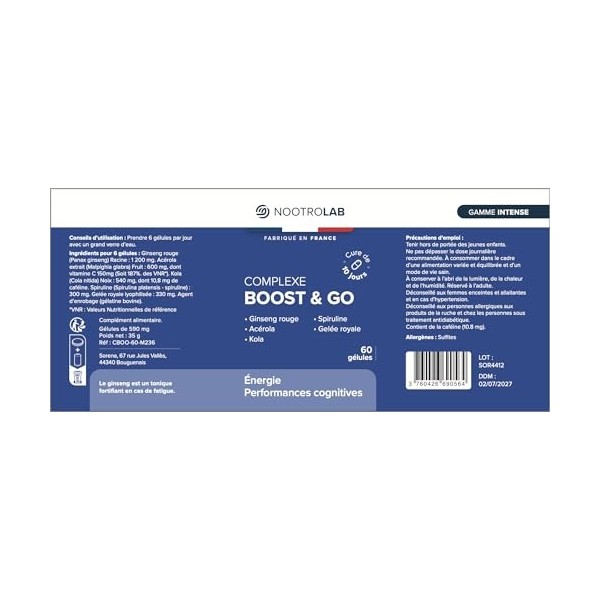 Complexe Boost & Go – Ginseng Rouge, Acérola Vitamine C, Kola, Spiruline & Gelée Royale – Énergie & Performances Cognitives –