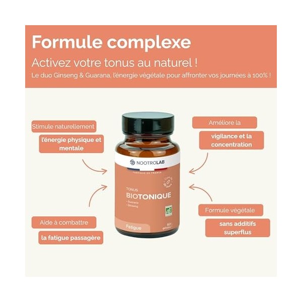 Biotonique – Complément Anti-Fatigue Naturel – Ginseng & Guarana – Énergie, Tonus, Vitalité Physique & Mentale – Cure 30 Jour