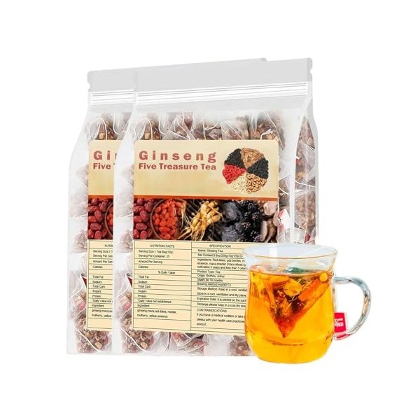 Ginseng Five Treasures Tea Kidney Tea - Organic Natural Wubao Tea for Daily Wellness, Traditional Teas Bags 2 pack 