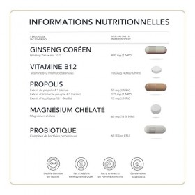 Réduit la fatigue et la fatigue Set avec ginseng : ginseng + vitamines B12 + Propolis + Magnésium + Probiotique Energie Physi