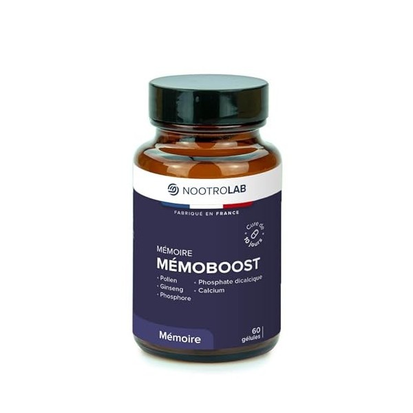 MémoBoost – Complément alimentaire mémoire et vitalité – Ginseng rouge, Pollen & Calcium – 60 gélules – Fabriqué en France
