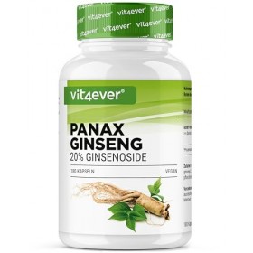 Ginseng rouge Panax 180 gélules - 1800 mg par portion journalière - 20% de ginsénosides - Extrait de racine de ginseng rouge 
