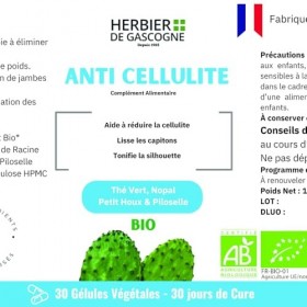 Anti-Cellulites Bio | 1 gélule par jour | 30 gélules | Composition Exclusive | Thé vert | Nopal | Petit Houx | Piloselle | 10