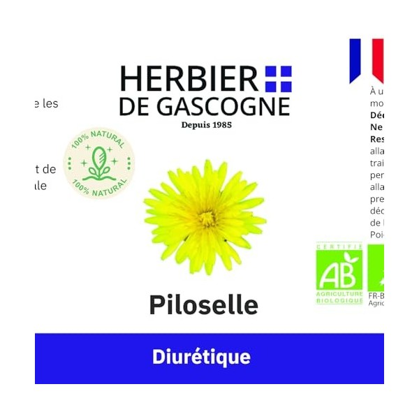Piloselle BIO | 200 gélules | Draineur | Diurétique | Élimination | dosage 100% naturel sans additif et non comprimé | LHERB