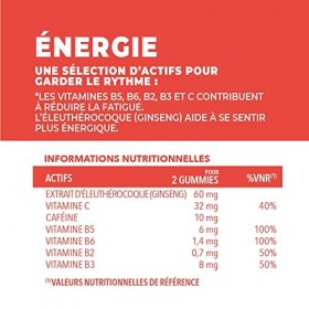 Complément Alimentaire Energie-Gummies aidant à lutter contre la fatigue et renforce la vitalité-Vegan-60 gommes de fruits go...
