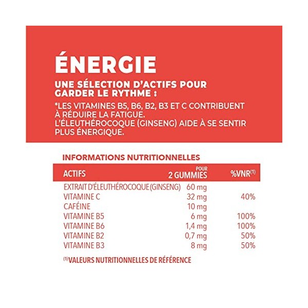 Complément Alimentaire Energie-Gummies aidant à lutter contre la fatigue et renforce la vitalité-Vegan-60 gommes de fruits go...