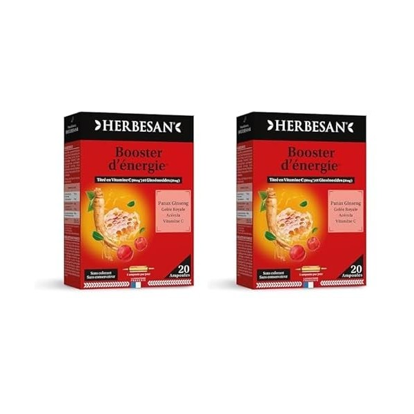 HERBESAN®-Panax Ginseng Meyer, Gelée Royale, Vitamine C, Acérola- Booster toniques, défenses immunitaires- 20 ampoules de 10m...