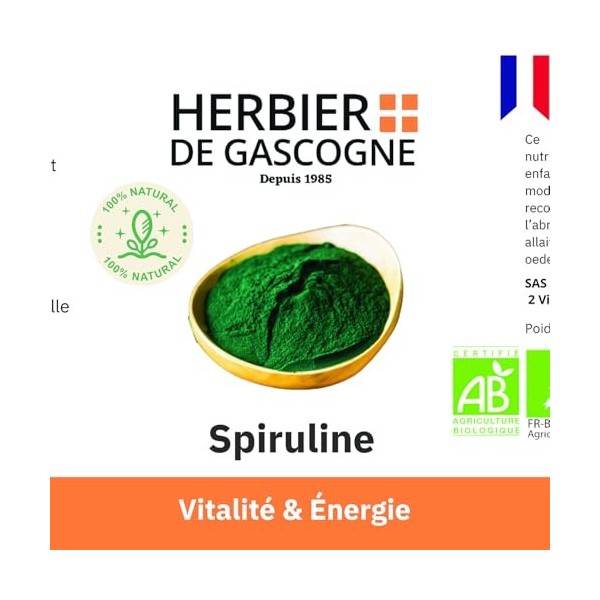 Spiruline BIO | 200 gélules | Vitalité & Énergie | dosage 100% naturel sans additif et non comprimé | LHERBIER DE GASCOGNE |