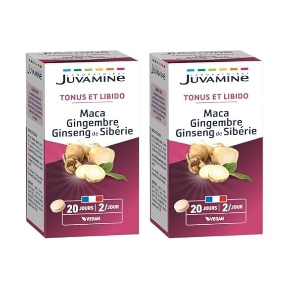 JUVAMINE Maca Gingembre et Ginseng de Sibérie, Tonifiant Sexuel, Tonus et Vigueur, Tonifiant, Stimulant, Programme de 20 jour...
