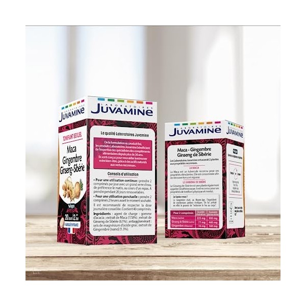 JUVAMINE Maca Gingembre et Ginseng de Sibérie, Tonifiant Sexuel, Tonus et Vigueur, Tonifiant, Stimulant, Programme de 20 jour...
