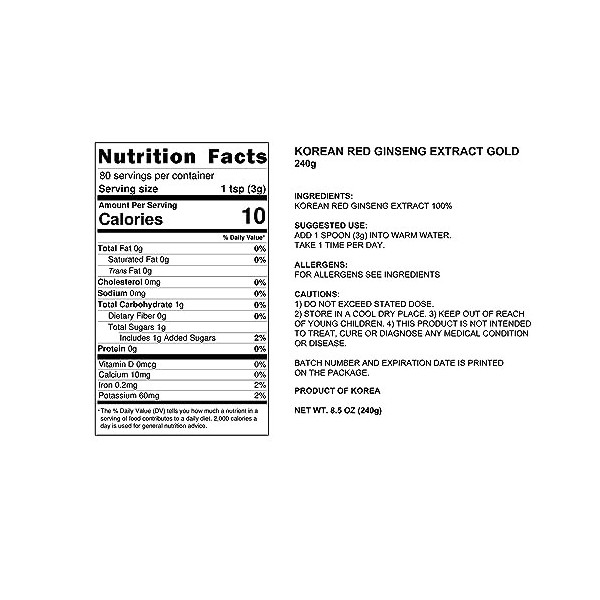 Pocheon 240g Gold Concentré Pur Extrait Coréen Ginseng Rouge 6 Ans D’âge, Top Ginsenoside, Panax Produit de Corée