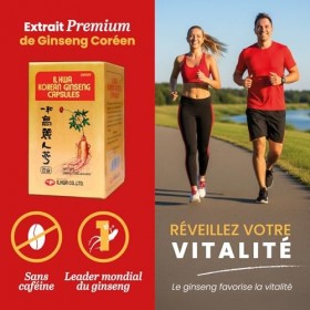 Ginseng Pur de Corée, 500 mg, 100 Gélules | Panax Ginseng 100% Sans Additifs et Coréen Authentique | Énergie Physique et Ment...