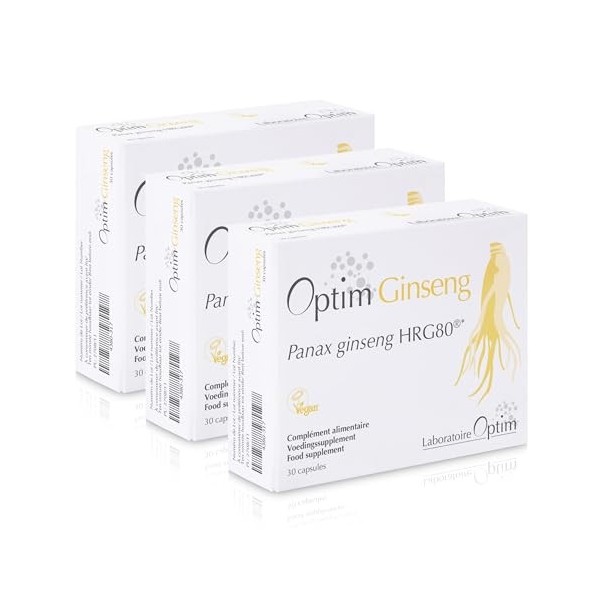 OPTIM Ginseng naturel pour homme érection Pack 3 x 30 gélules - 3 mois | Complément Panax ginseng rouge de Corée cultivé en B