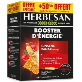 HERBESAN - Panax Ginseng Meyer, Gelée Royale, Vitamine C, Acérola - Booster toniques, défenses immunitaires - Format promo - 