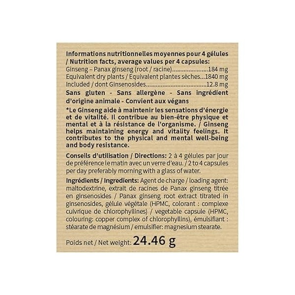 NUTRIEXPERT – Ginseng Rouge – Aide a lutter contre la fatigue et le stress – Soutien des défenses naturelles et vitalité – St...