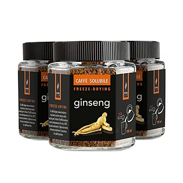 King Cup - 3 pots de 50gr chacun de café soluble au ginseng, café au ginseng aromatisé instantané avec solubilité supplémenta...