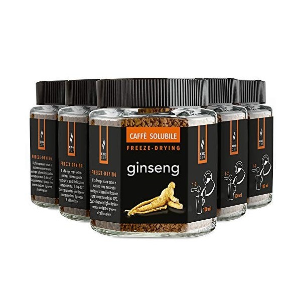 King Cup - 3 pots de 50gr chacun de café soluble au ginseng, café au ginseng aromatisé instantané avec solubilité supplémenta...