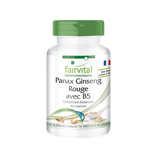 Fairvital | Extrait de ginseng Panax rouge avec B5 - Fortement dosé - VEGAN - 90 Comprimés