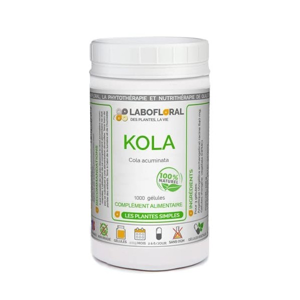 Kola noix Labofloral 1000 gélules dosées à 280 mg - Complément alimentaire - Toniqu, fatigue, brûle-graisse- minceur - Fabriq