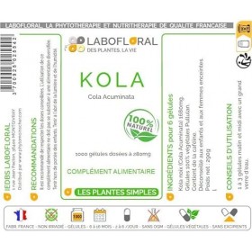Kola noix Labofloral 1000 gélules dosées à 280 mg - Complément alimentaire - Toniqu, fatigue, brûle-graisse- minceur - Fabriq