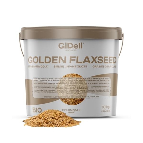 GiDeli Graines de lin dorées 10 kg de graines brutes oméga-3 et fibres, idéales pour les smoothies, les céréales, la pâtisser
