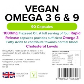 Lindens - Capsules végétaliennes oméga 3, 6 et 9-90 – 1000 mg dhuile de lin, fabriquée au Royaume-Uni – Acides gras oméga es