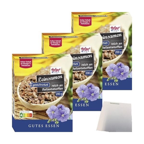 usy Hofgut Lot de 3 paquets de graines de lin concassées 3 x 200 g + bloc usy