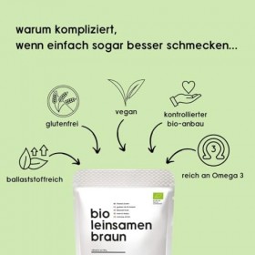 Graines de lin biologiques, marron, de qualité supérieure, sans gluten, sans soja, graines entières, graines de lin, naturell