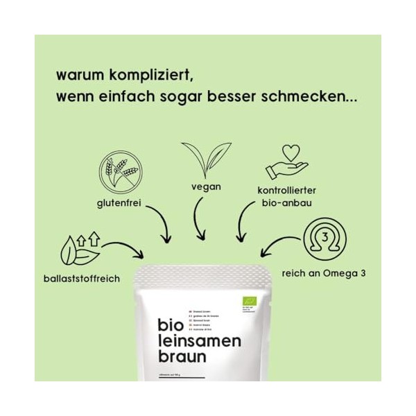 Graines de lin biologiques, marron, de qualité supérieure, sans gluten, sans soja, graines entières, graines de lin, naturell