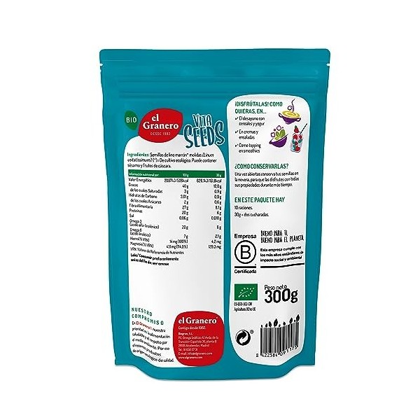 Vitaseeds Lino Bio de Molido Graine de Lin