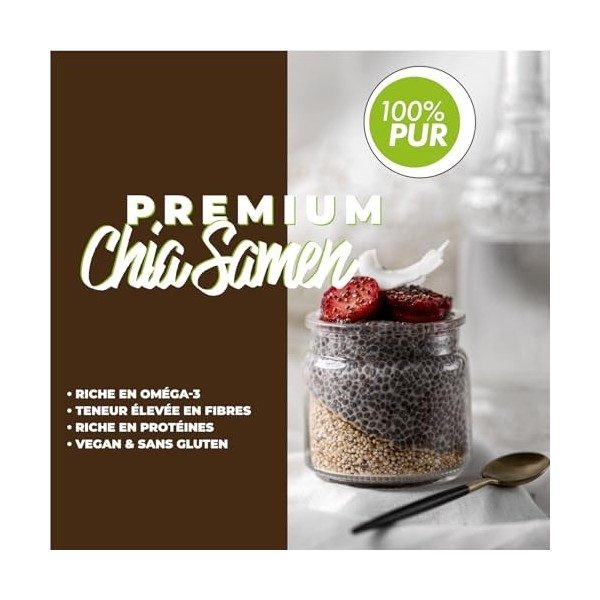 Graines de Chia 1 kg – Naturacereal® Chia Seeds Qualité alimentaire – Naturelles & non traitées – Sans additifs – Idéales pou