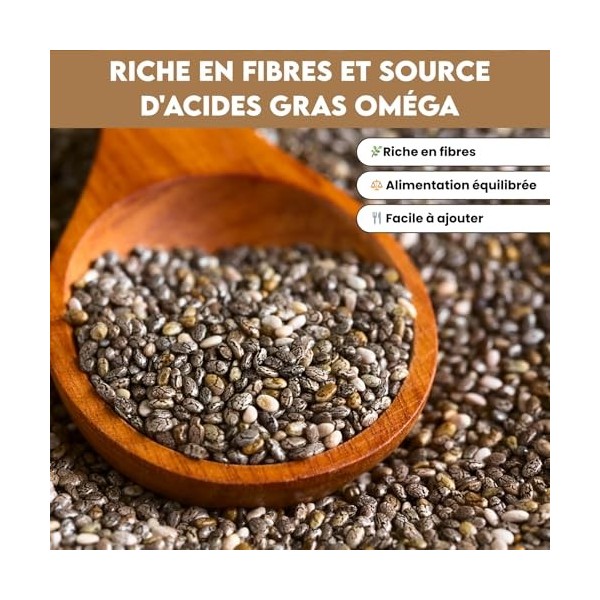 Graines de chia 900 g | Graines de chia crues | Pures et naturelles | Végétalien | Sans gluten | Sans OGM | Qualité supérie