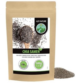Alpi Nature Graine de Chia 500g, Graines de Chia Noires Entières Crues pour Smoothies, Yaourts et Mueslis Graines de chia