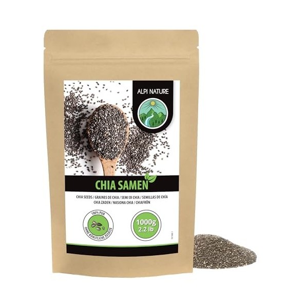Alpi Nature Graine de Chia 500g, Graines de Chia Noires Entières Crues pour Smoothies, Yaourts et Mueslis Graines de chia