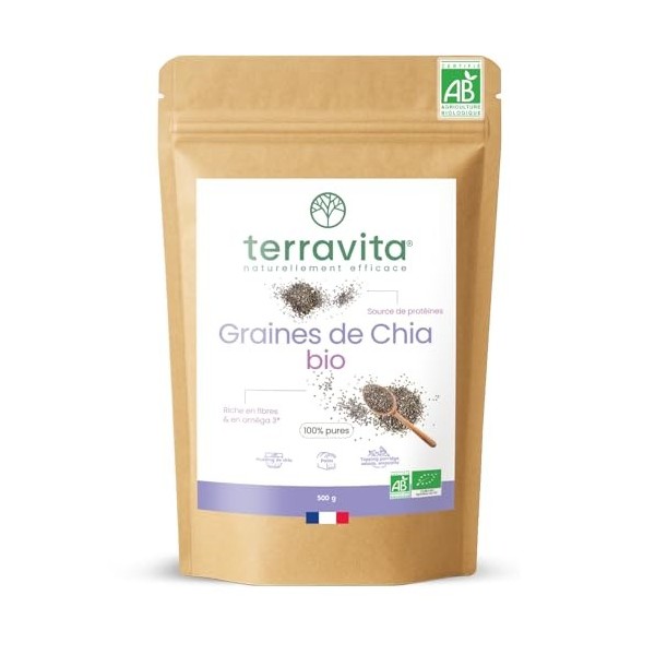 Graines de Chia BIO | Sélection Rigoureuse - Qualité Homogène | Transit et Perte de Poids | Riches en Oméga 3, Source de Fibr