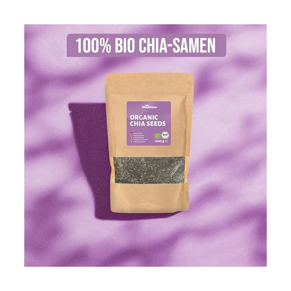 RheinNatur Graines de chia bio 1 kg – Graines de chia 100% bio – Riche en protéines, fibres et acides gras oméga-3 – Idéal po