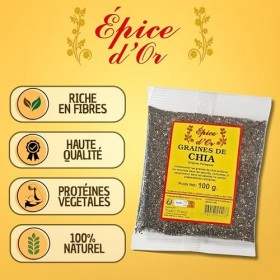 Graine De Chia 100g - Epice dOr, 100% Naturel, Sans Additifs, Sans Arôme Artificiel, Sans Conservateur