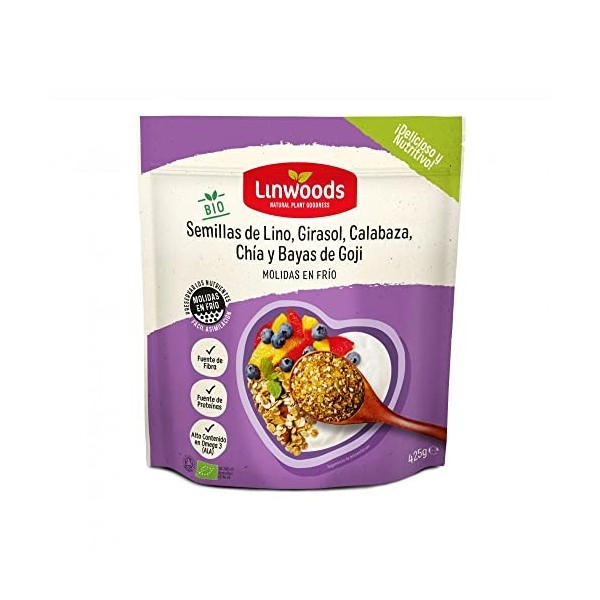 LINWOODS SEMILLAS LINO calabaza girasol chia – produit spécialisé pour un usage quotidien, poids 425 g, peut être utilisé rég