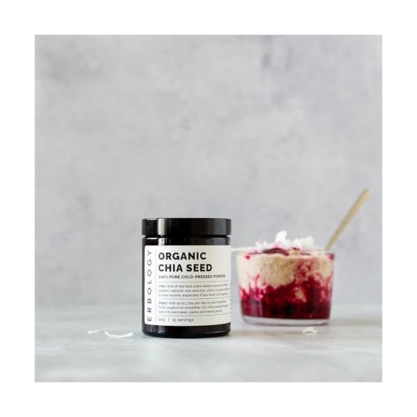 100% Poudre de Chia Bio 125 g - Pressée à Froid - Riche en Fibres et en Protéines - Riche en Minéraux - Crue, Végétalienne et