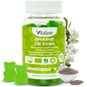 Vitalam Gummies Graine de chia, Gummies Chia Minceur & Perte de Poids et de Tour de taille, Source de protéines, fibres et OM