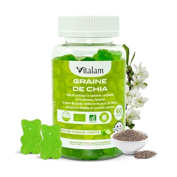 Vitalam Gummies Graine de chia, Gummies Chia Minceur & Perte de Poids et de Tour de taille, Source de protéines, fibres et OM