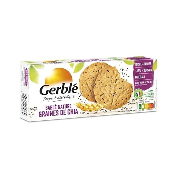 SABLÉ NATURE AU GRAINES CHIA 132G, GERBLÉ, LOT DE 4